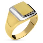 18K SELLO ORO BICOLOR MACIZO CABALLERO CUADRADO, ZONA GRABADO: 12X12 MM