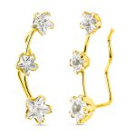 18K PENDIENTES TREPADORES ORO AMARILLO 3 CIRCONITA ESTRELLA