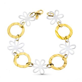 18K PULSERA BICOLOR FLORES 18,5CM