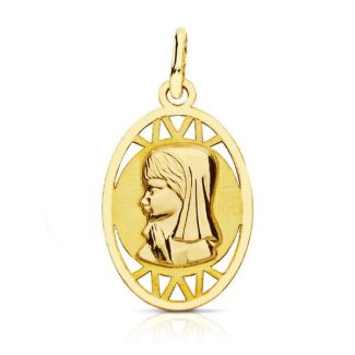 9K MEDALLA ORO AMARILLO VIRGEN NIÑA OVAL CALADA 20X12M