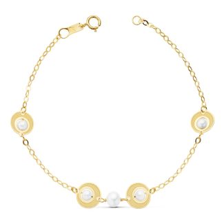 18K PULSERA ORO AMARILLO COMUNION PERLAS Y MOTIVOS, 18CM