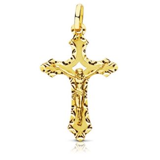 18K CRUZ ORO AMARILLO CON CRISTO TALLADA 27X17 MM