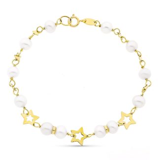 18K PULSERA ORO AMARILLO 17CM COMUNION PERLA CULTIVADA 5-5,5 MM