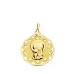 9K MEDALLA ORO AMARILLO VIRGEN NIÑA CALADA 18 MM
