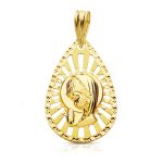 18K MEDALLA ORO AMARILLO VIRGEN NIÑA CERCO CALADO 22X19 MM