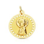 18K MEDALLA ORO AMARILLO VIRGEN NIÑA REDONDA CALADA 18 MM
