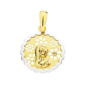 18K MEDALLA ORO BICOLOR VIRGEN NIÑA CIRCONITA 15 MM