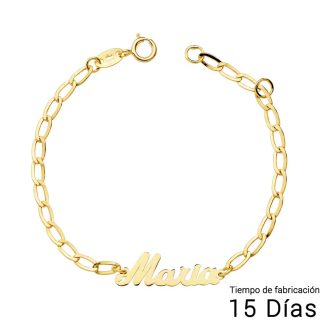 18K PULSERA NIÑA ORO AMARILLO NOMBRE 13CM CADENA BILBAO