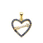 18K COLGANTE ORO AMARILLO CORAZON CON CIRCONITA AZULES Y FLECHA 15 X 14MM