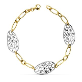 18K PULSERA BICOLOR HOJITAS 19CM