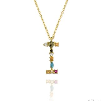 Gargantilla Inicial "I" con circonitas plata de ley