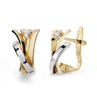 18K PENDIENTES BANDAS BICOLOR 12X7 MM CIERRE CATALAN