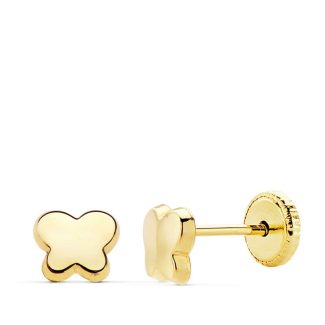18K PENDIENTES ORO AMARILLO MARIPOSA LISA 5,5X4,5 MM CIERRE TUERCA
