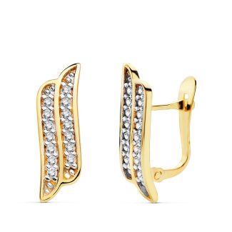 18K PENDIENTES ORO AMARILLO BANDAS CIRCONITA 16X5 MM CIERRE CATALAN