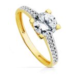 18K SOLITARIO ORO BICOLOR CON CIRCONITA y 4 GARRAS CON CIRCONITA 7MM