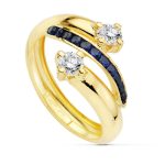 9K SORTIJA ORO AMARILLO BANDAS CON CIRCONITAS AZULES Y BLANCAS, ANCHO: 14 MM