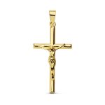 18K CRUZ ORO AMARILLO CRISTO PALO REDONDO, 27X14 MM