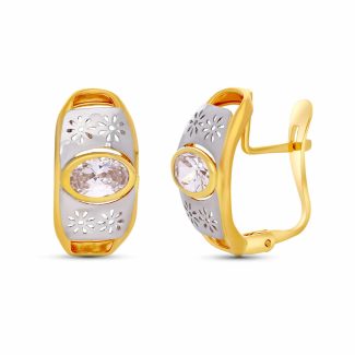 18K PENDIENTES ORO BICOLOR CIRCONITA OVAL 5X3 MM TOTAL 15X8 MM CIERRE CATALAN