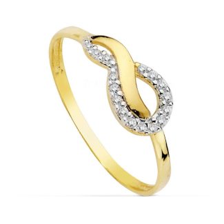 18K SORTIJA ORO BICOLOR LAZO CON CIRCONITAS, ANCHO: 6 MM