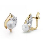 18K PENDIENTES ORO BICOLOR COMUNION, PERLA CIRCONITA 12X7 MM CIERRE CATALAN