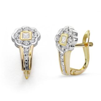 18K PENDIENTES COMUNION BICOLOR CIRCONITA 14X8 MM CIERRE CATALAN