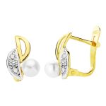 18K PENDIENTES BICOLOR PERLA 11X6 MM CIERRE CATALAN
