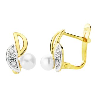 18K PENDIENTES BICOLOR PERLA 11X6 MM CIERRE CATALAN