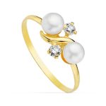 18K SORTIJA ORO AMARILO CON DOS PERLAS Y CIRCONITAS,
