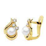 18K PENDIENTES ORO AMARILLO PERLA Y CIRCONITA 11X8 MM CIERRE CATALAN