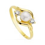 18K SORTIJA ORO AMARILLO MOTIVO CON PERLA 4,5MM Y CIRCONITAS, ANCHO: 8 MM