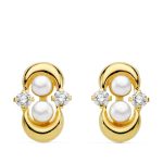 18K PENDIENTES ORO AMARILLO COMUNION PERLA Y CIRCONITA CIERRE CATALAN