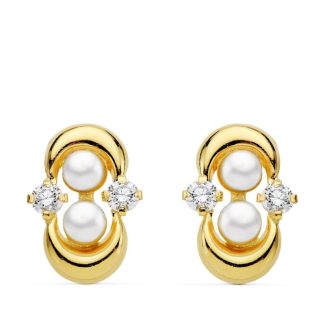18K PENDIENTES ORO AMARILLO COMUNION PERLA Y CIRCONITA CIERRE CATALAN