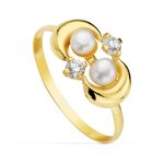 18K SORTIJA ORO AMARILLO MOTIVO CON DOS PERLAS Y CIRCONITAS, ANCHO: 7,5 MM