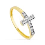18K SORTIJA ORO BICOLOR CRUZ CON CIRCONITAS, ANCHO: 8 MM