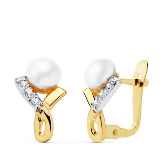 18K PENDIENTES BICOLOR CIRCONITA 11X7 MM CIERRE CATALAN