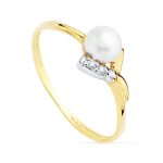18K SORTIJA ORO BICOLOR CON PERLA 4,5 MM Y CIRCONITAS, ANCHO: 7 MM