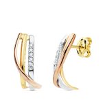 18K PENDIENTES BANDAS TRICOLOR CIRCONITA 15X5 MM CIERRE PRESION