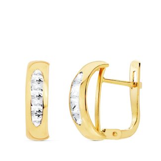 18K PENDIENTES ORO AMARILLO BANDA CIRCONITA 13,5X5 MM CIERRE CATALAN