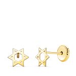 18K PENDIENTES ORO AMARILLO ESTRELLA DAVID LISA, 6 X 5,5 MM CIERRE TUERCA