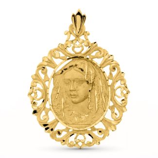 18K MEDALLA ORO AMARILLO VIRGEN DE LA MACARENA CERCO 52X42 MM