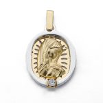 18K MEDALLA ORO AMARILLO VIRGEN NIÑA ORO BICOLOR CALADA CON CIRCONITA 24X17 MM