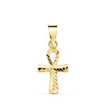 18K CRUZ DE LA VIDA ORO AMARILLO TALLADA, 16 X 9 MM