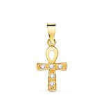 18K CRUZ DE LA VIDA ORO AMARILLO CON CIRCONITA BLANCAS, 14 X 10 MM