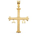 18K CRUZ DE COVADONGA ORO AMARILLO DETALLES RELIEVE, 37 X 28 MM