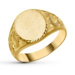 18K SELLO ORO AMARILLO CABALLERO MACIZO TALLADO OVAL, ZONA GRABADO: 14X12 MM