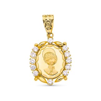 18K MEDALLA ORO AMARILLO COMUNION CIRCONITA 19X15 MM