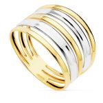 18K SORTIJA ORO BICOLOR BANDAS EN BRILLO ANCHO 13 MM