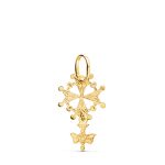 18K CRUZ DE HUGUENOTTE ORO AMARILLO CON PALOMA, 24 X 14 MM