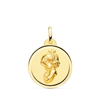 18K MEDALLA ORO AMARILLO VIRGEN NIÑA REZANDO BISEL 16 MM
