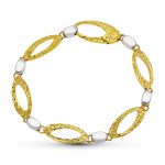 18K PULSERA ORO BICOLOR ESLABONES HUECOS LONGITUD TOTAL 19CM